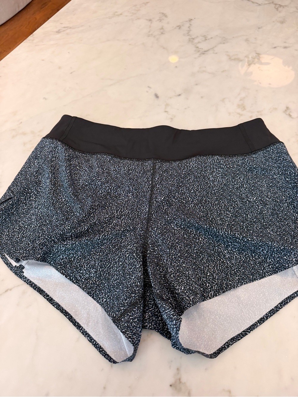 Women’s Athleta Run With It 3" Short, Medium, Black with white speckles, EUC
